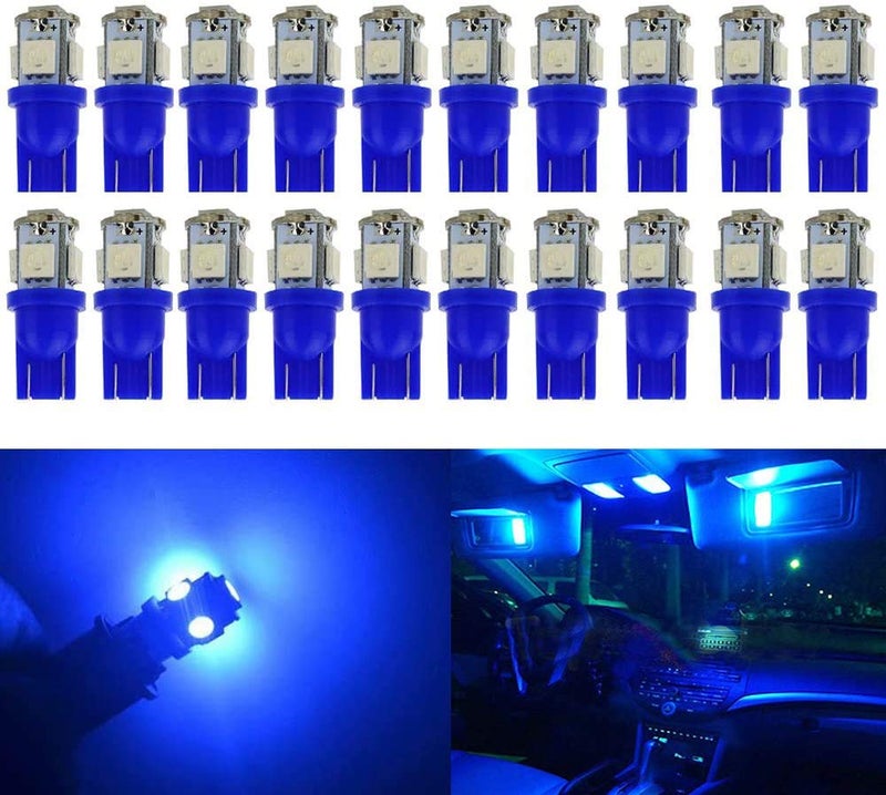 BlyilyB 20-Pack Blue Replacement Stock # 194 T10 168 2825 W5W 175 158 Bulb 5050 5 SMD LED Light 12V Car Interior Lighting For Map Dome Lamp Courtesy Trunk License Plate Dashboard Parking Lights - Image 1